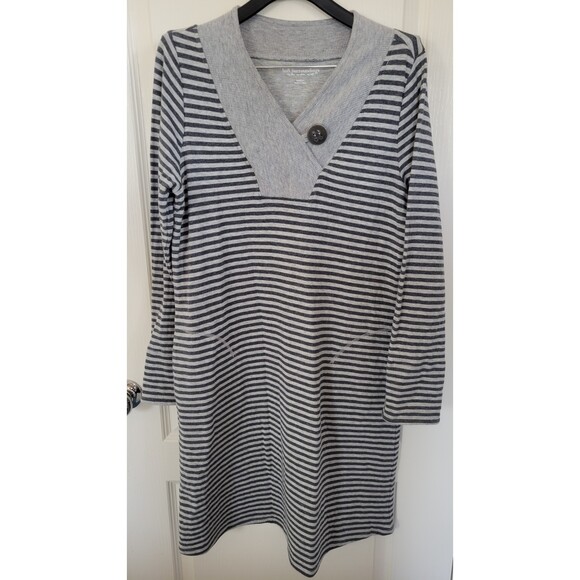Women's Soft Surroundings Chill Time Sweatshirt Dress Gray Striped - Picture 1 of 4